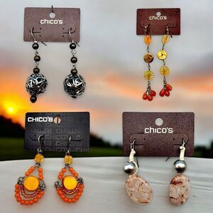 Chicos Earrings Lot of 4 Dangle Drop Pierced Post Orange Gold Silver Tone New